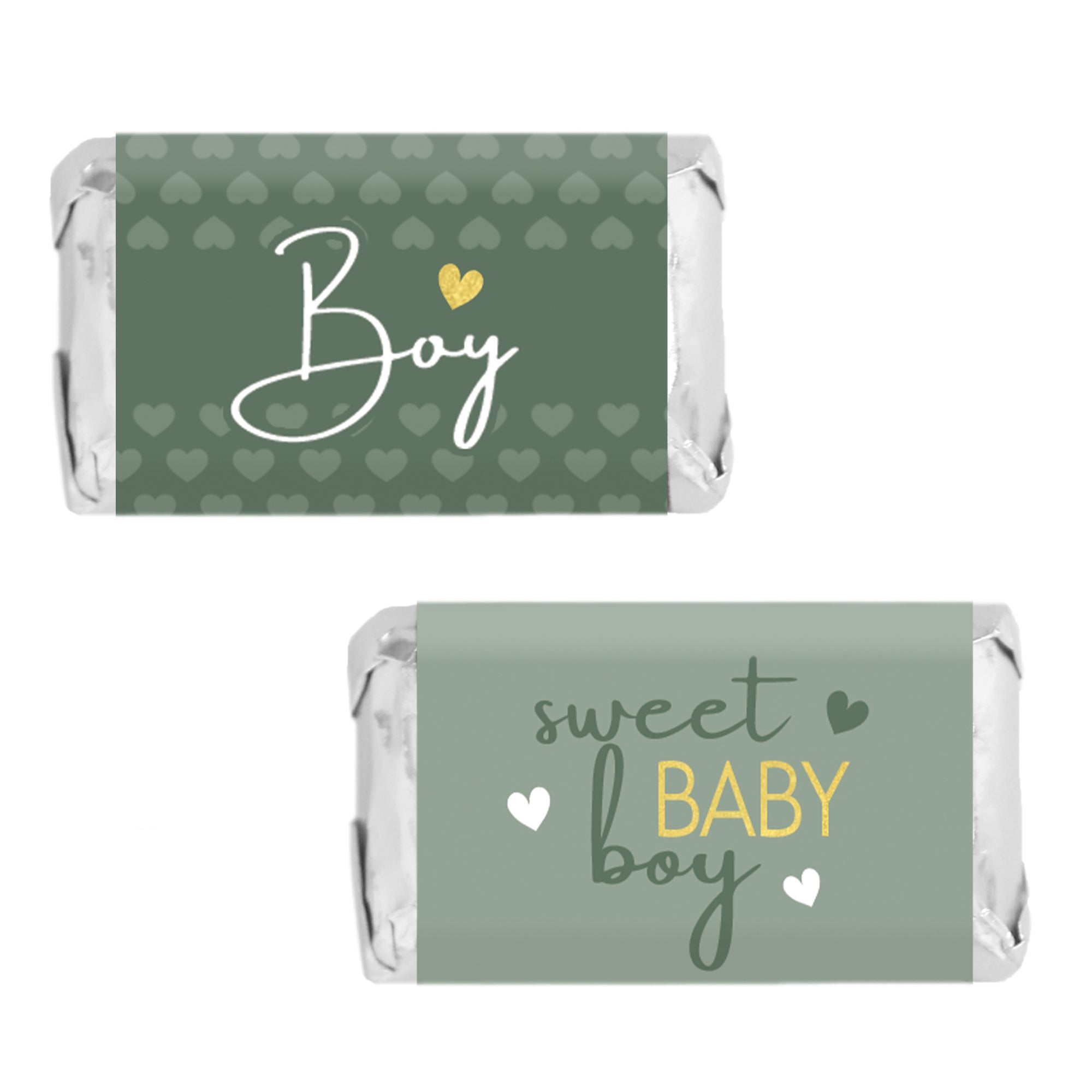 Sweet Baby Boy: Green -  It’s a Boy Baby Shower Mini Candy Bar Labels  45 Stickers
